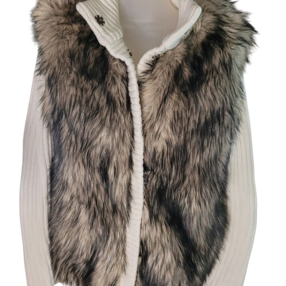 Michael Kors Fur Sweater Jacket Faux fur Cream Brown Button Up Lined Sz M - Picture 5 of 8